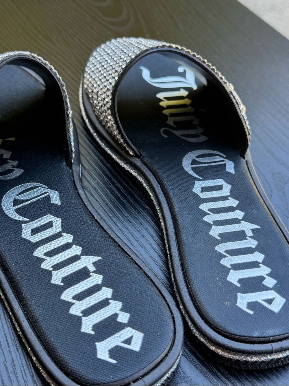 Women’s Juicy Couture Black Rhinestone Slide Sandals - Picture 5 of 5